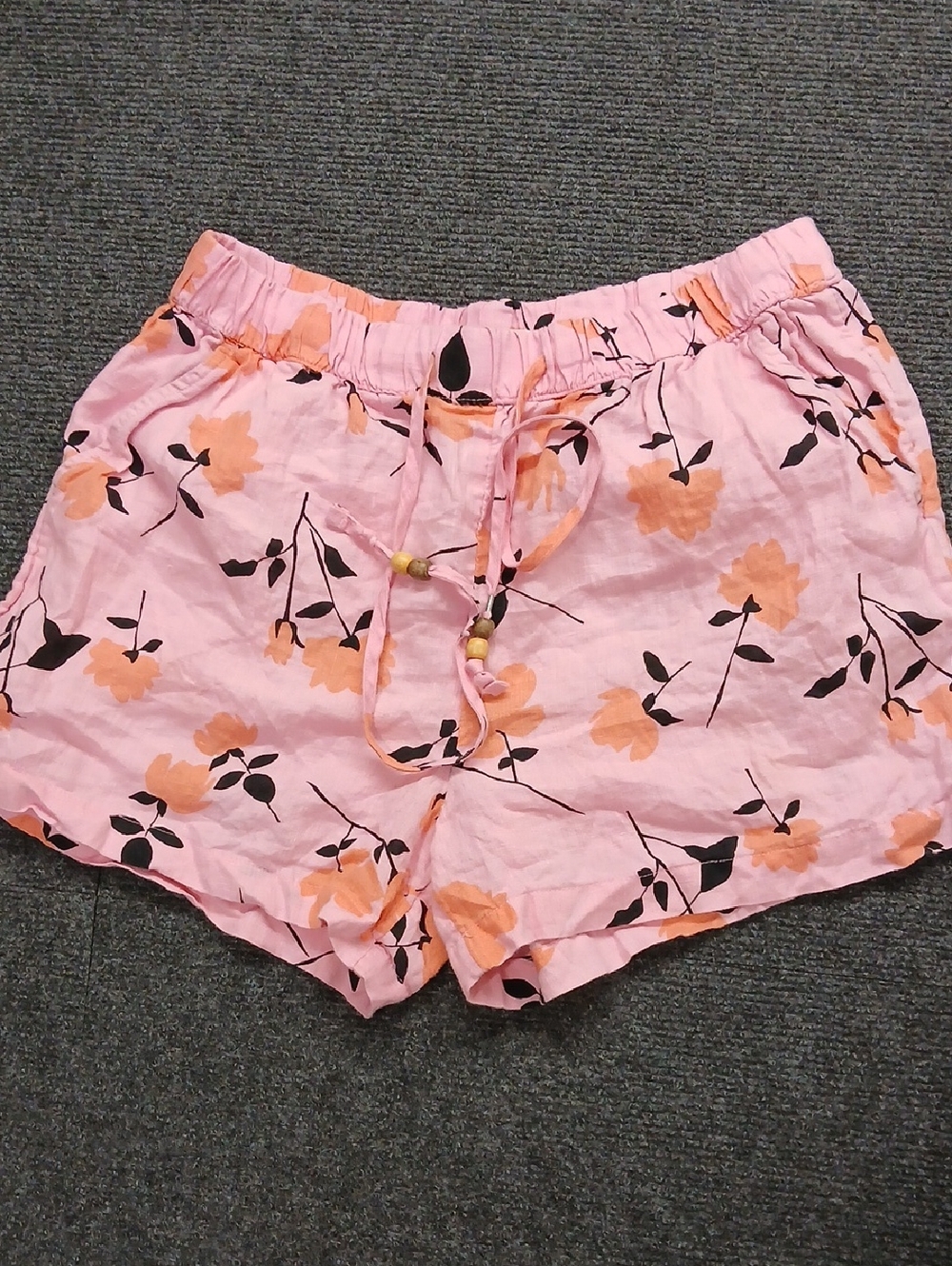 Cynthia Rowley Pink Floral Elastic Waist Linen Shorts Women's Sz LG